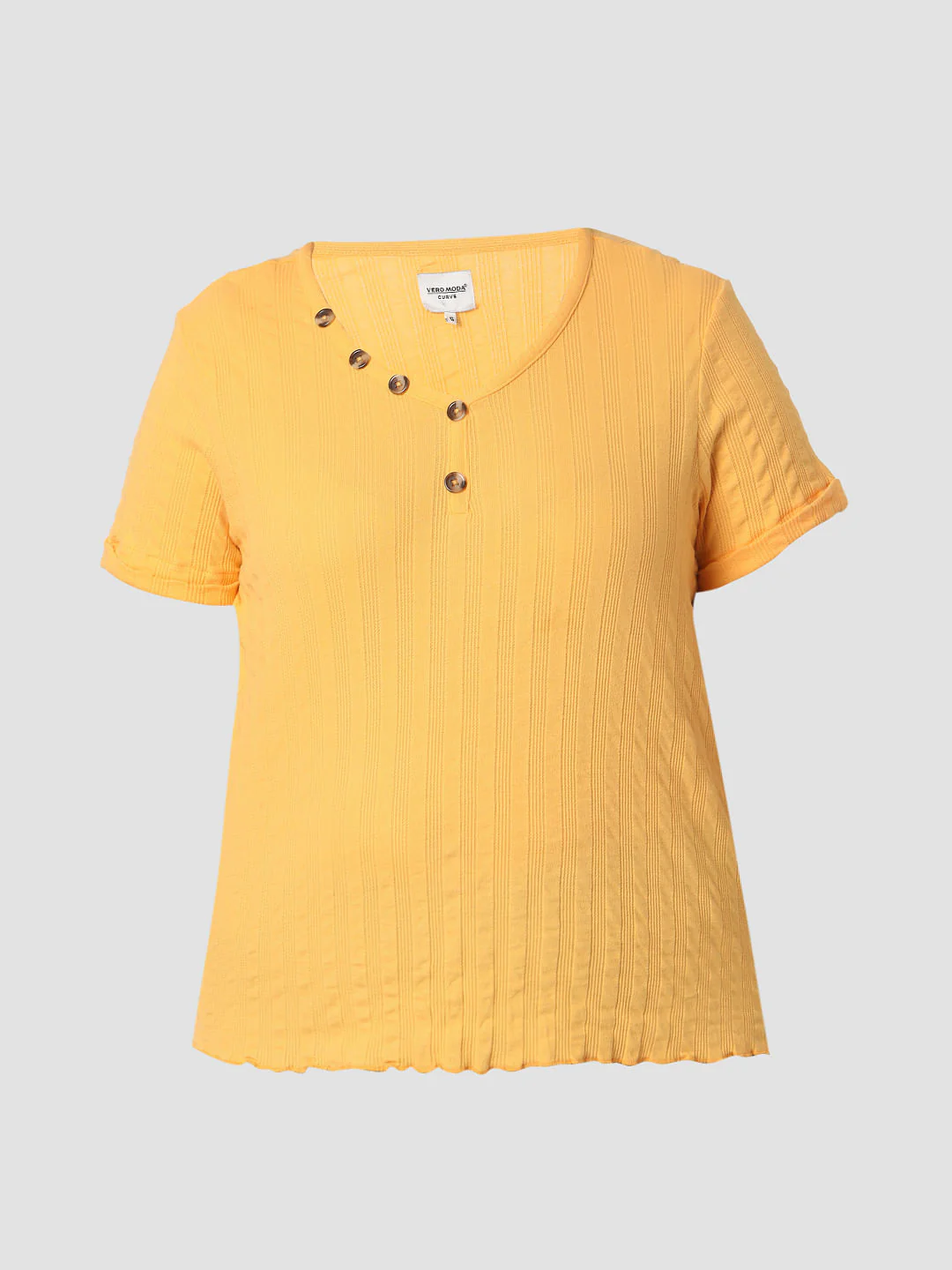Curve Yellow Ribbed Henley Neck T-Shirt - Image 7