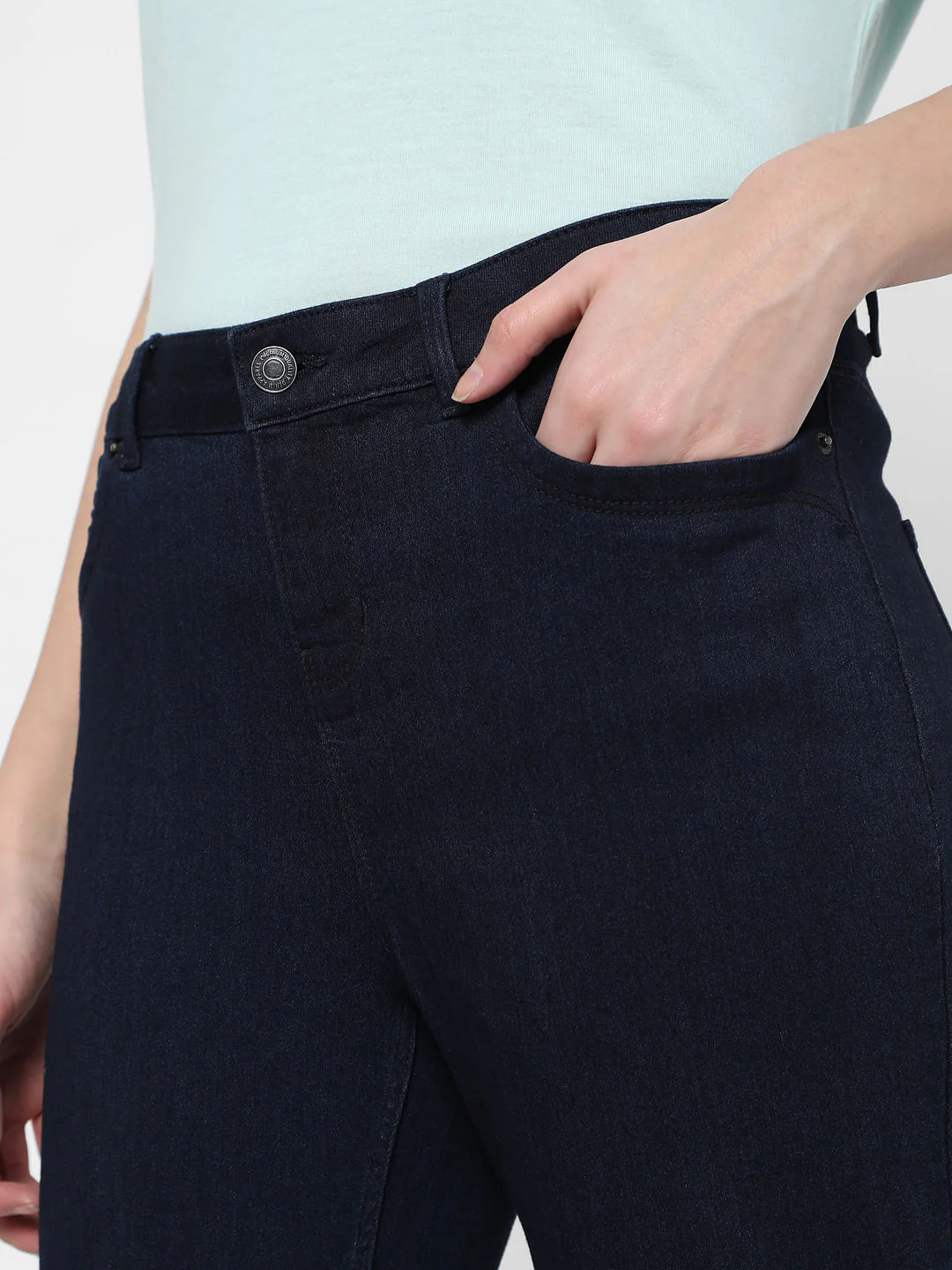 Dark Blue Mid Rise Skinny Jeans - Image 5