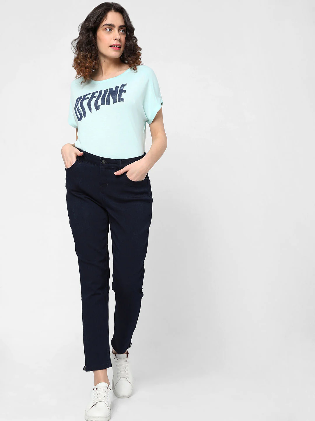 Dark Blue Mid Rise Skinny Jeans - Image 6