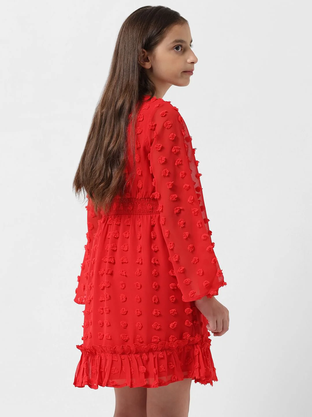 Girl Red Textured Fit & Flare Dress - Image 3