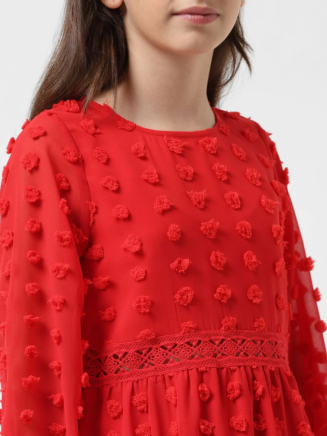 Girl Red Textured Fit & Flare Dress - Image 4