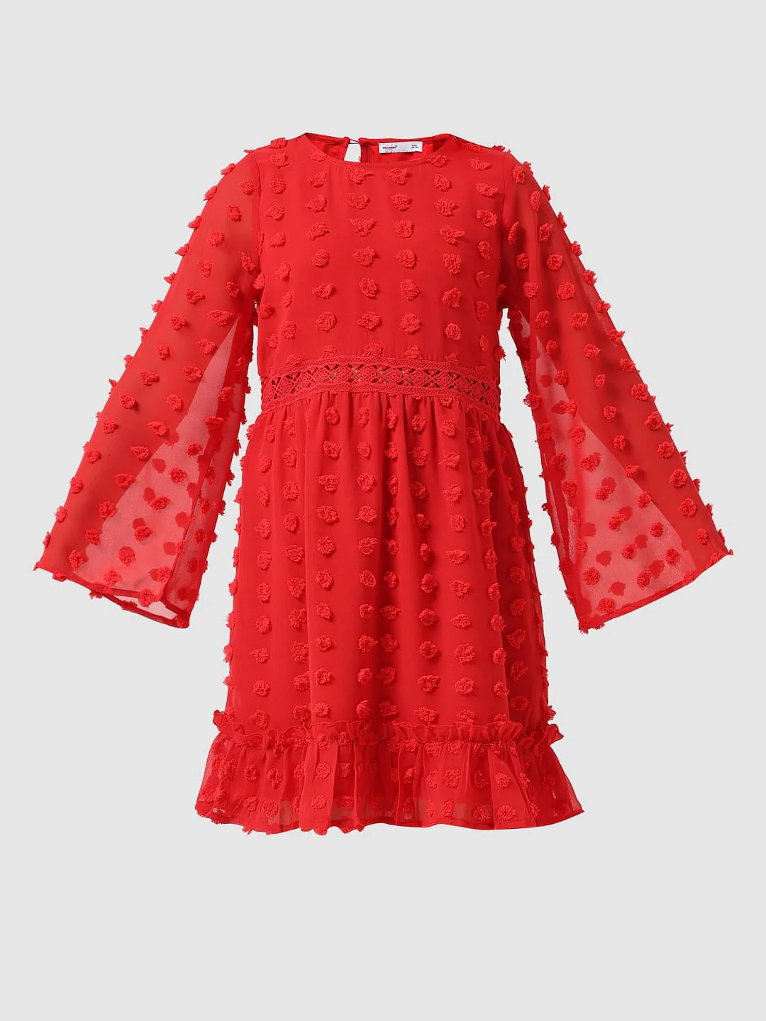 Girl Red Textured Fit & Flare Dress - Image 6