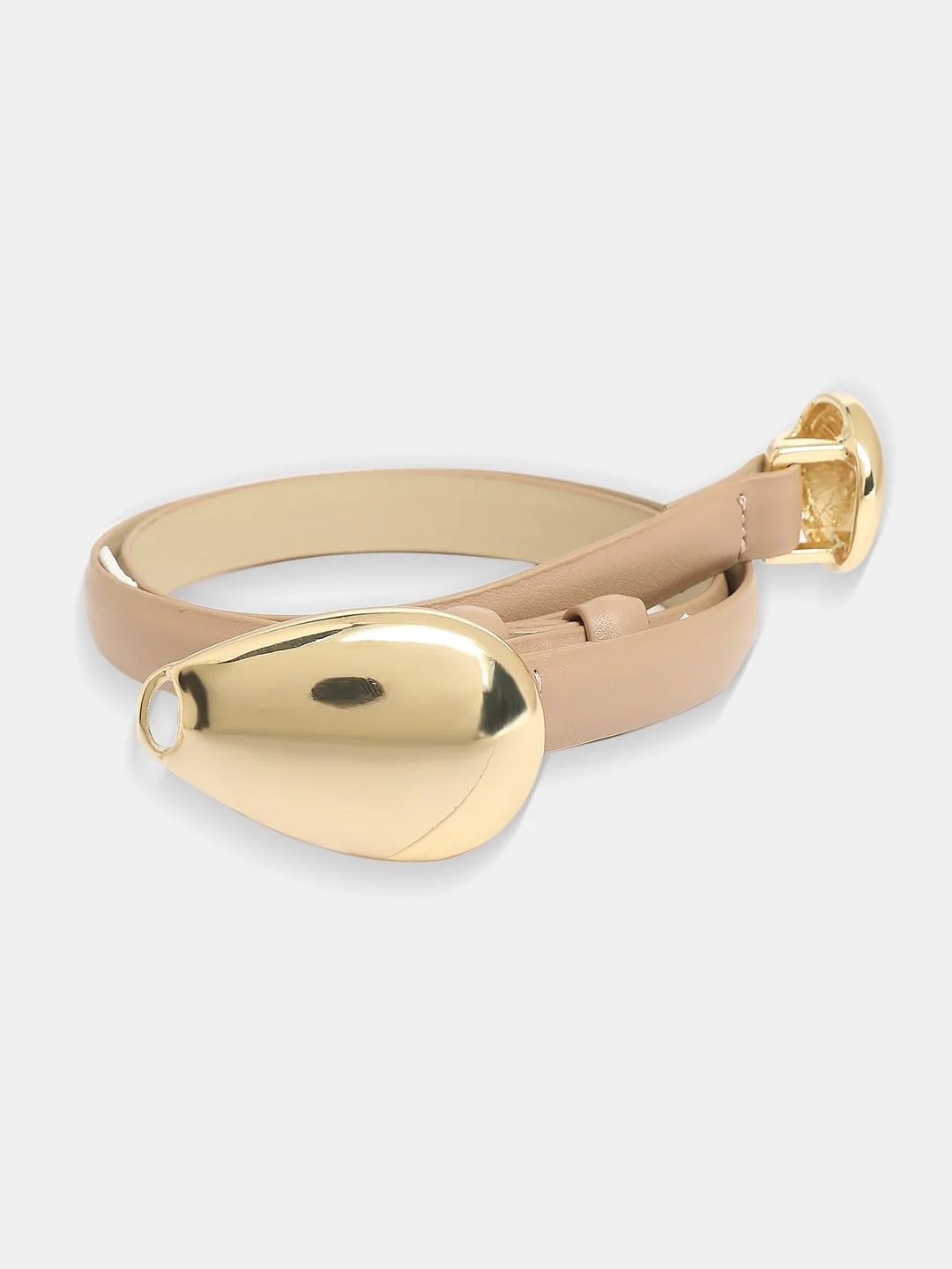 Beige Snap Buckle Dress Belt - Image 2