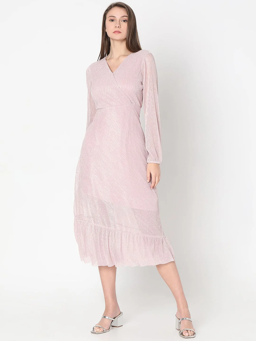 Light Pink Shimmer Midi Dress - Image 2