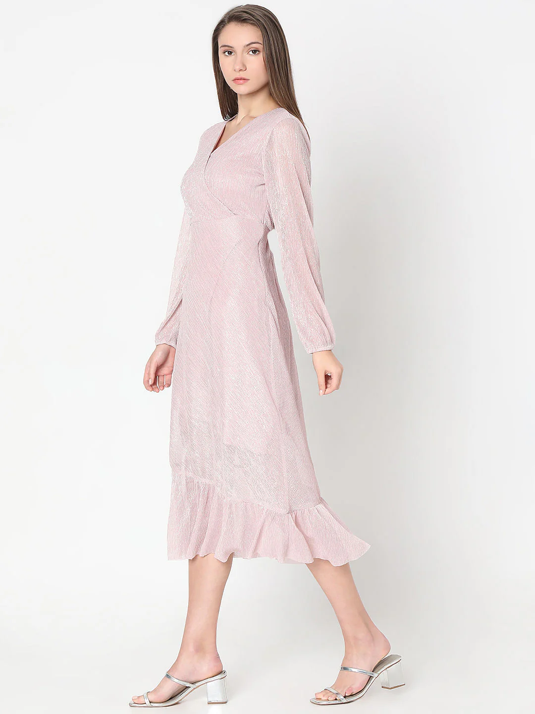 Light Pink Shimmer Midi Dress - Image 3