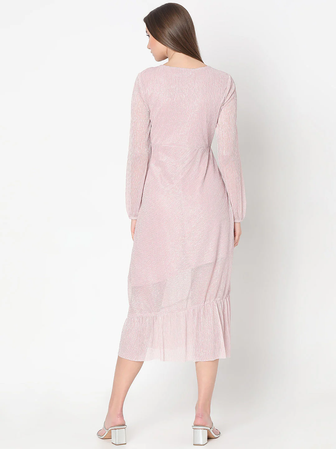 Light Pink Shimmer Midi Dress - Image 4