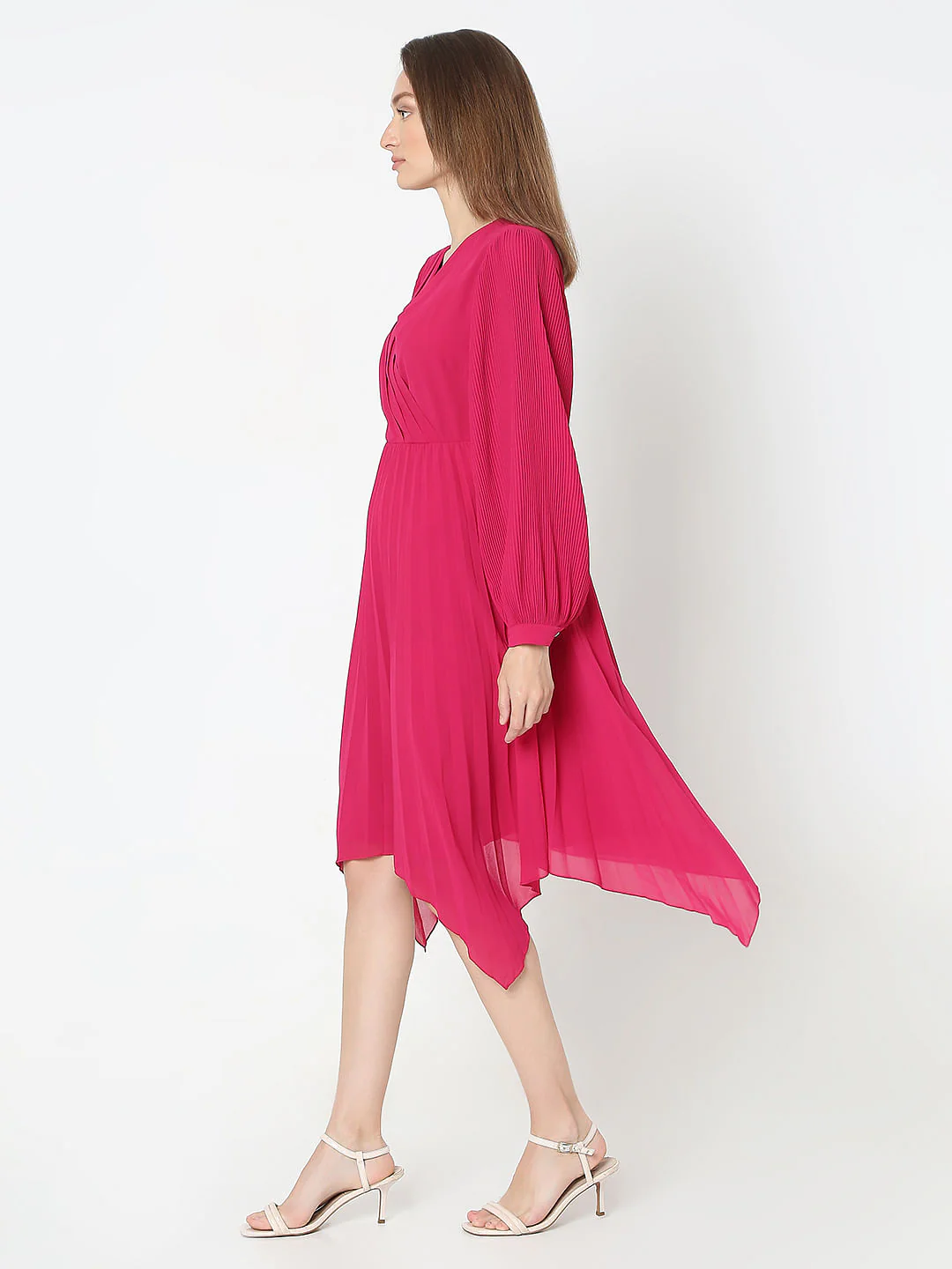 Pink Pleated Asymmetric Dress - Image 3