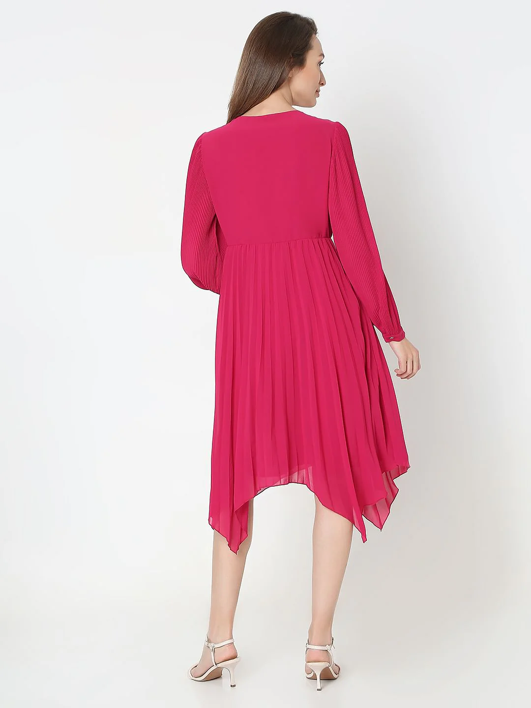 Pink Pleated Asymmetric Dress - Image 4