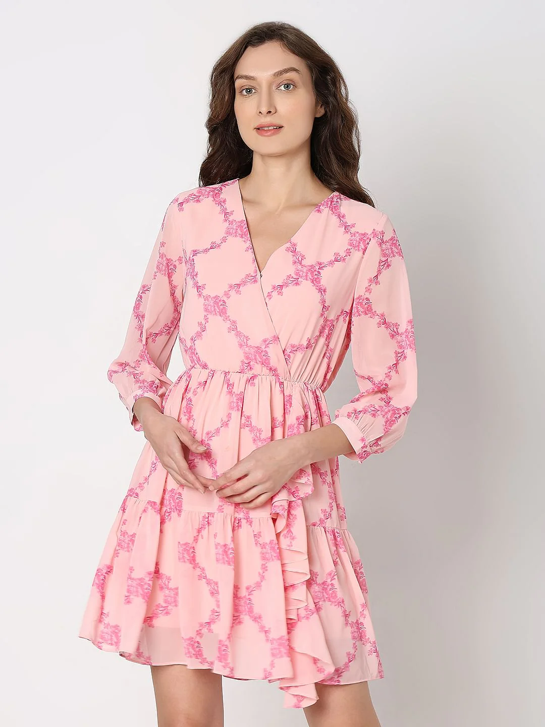 Pink Floral Fit & Flare Dress - Image 2