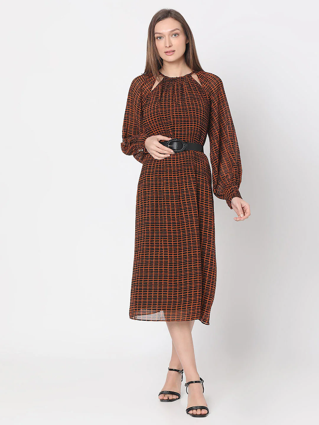 Rust Geometric Print Midi Dress - Image 2