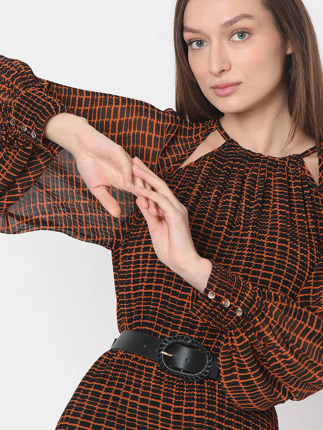 Rust Geometric Print Midi Dress - Image 5