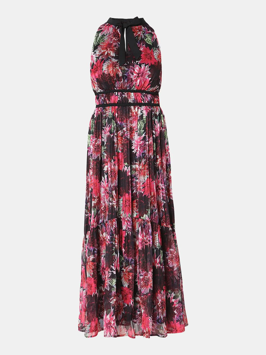 Red Floral Pleated Maxi Dress - Image 7