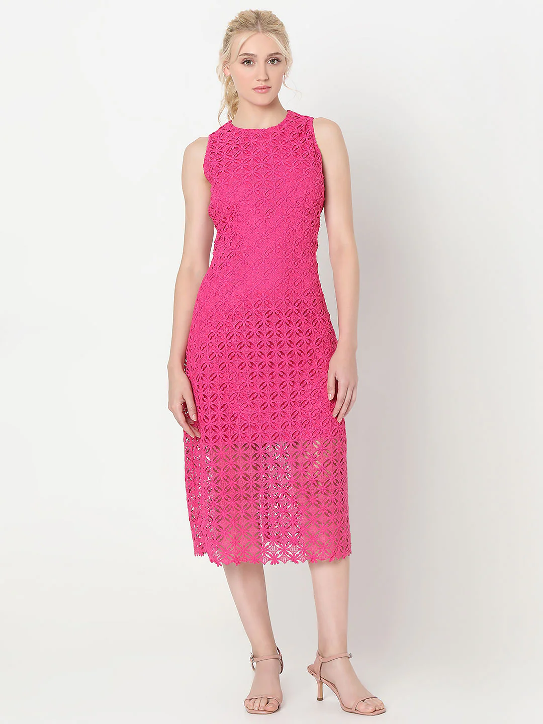 Pink Lace Midi Dress - Image 2