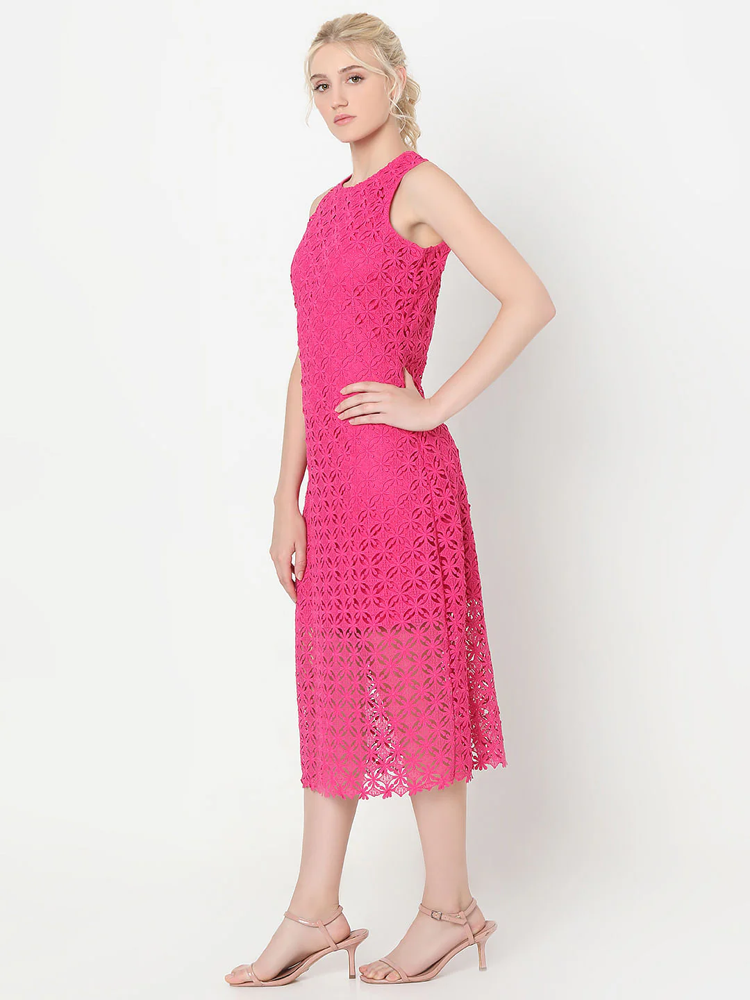 Pink Lace Midi Dress - Image 3