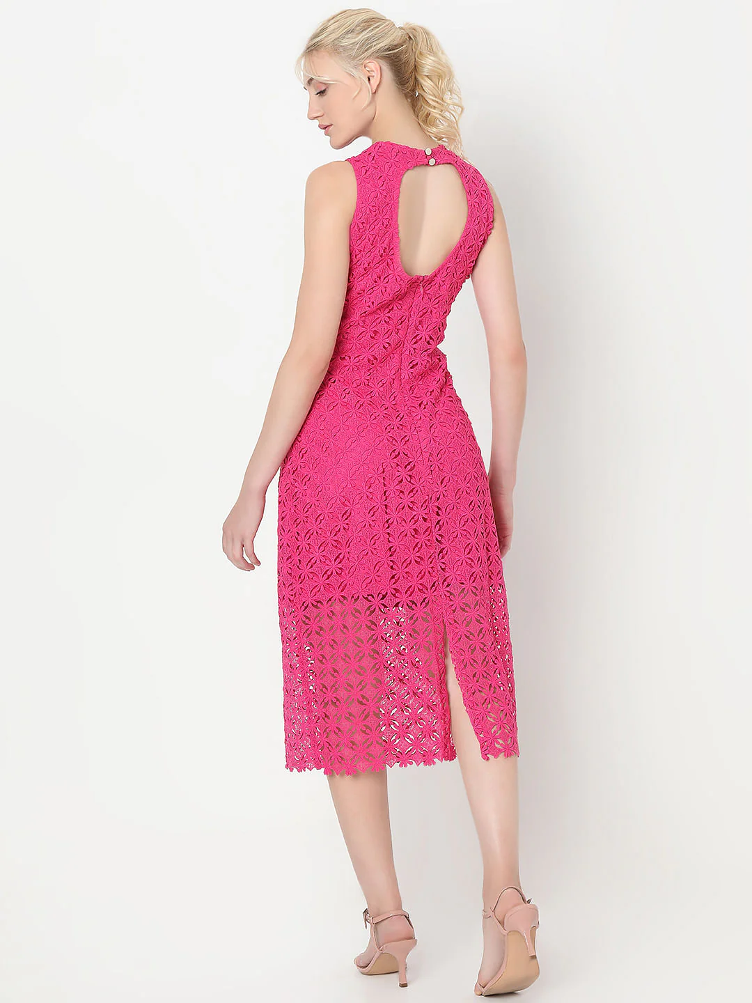 Pink Lace Midi Dress - Image 4
