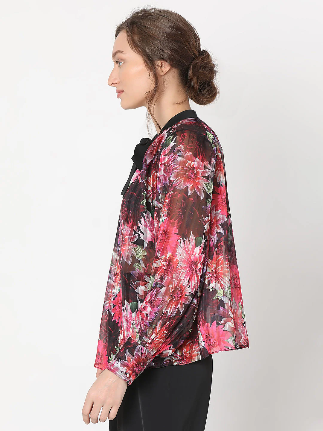 Pink Floral Pleated Top - Image 3