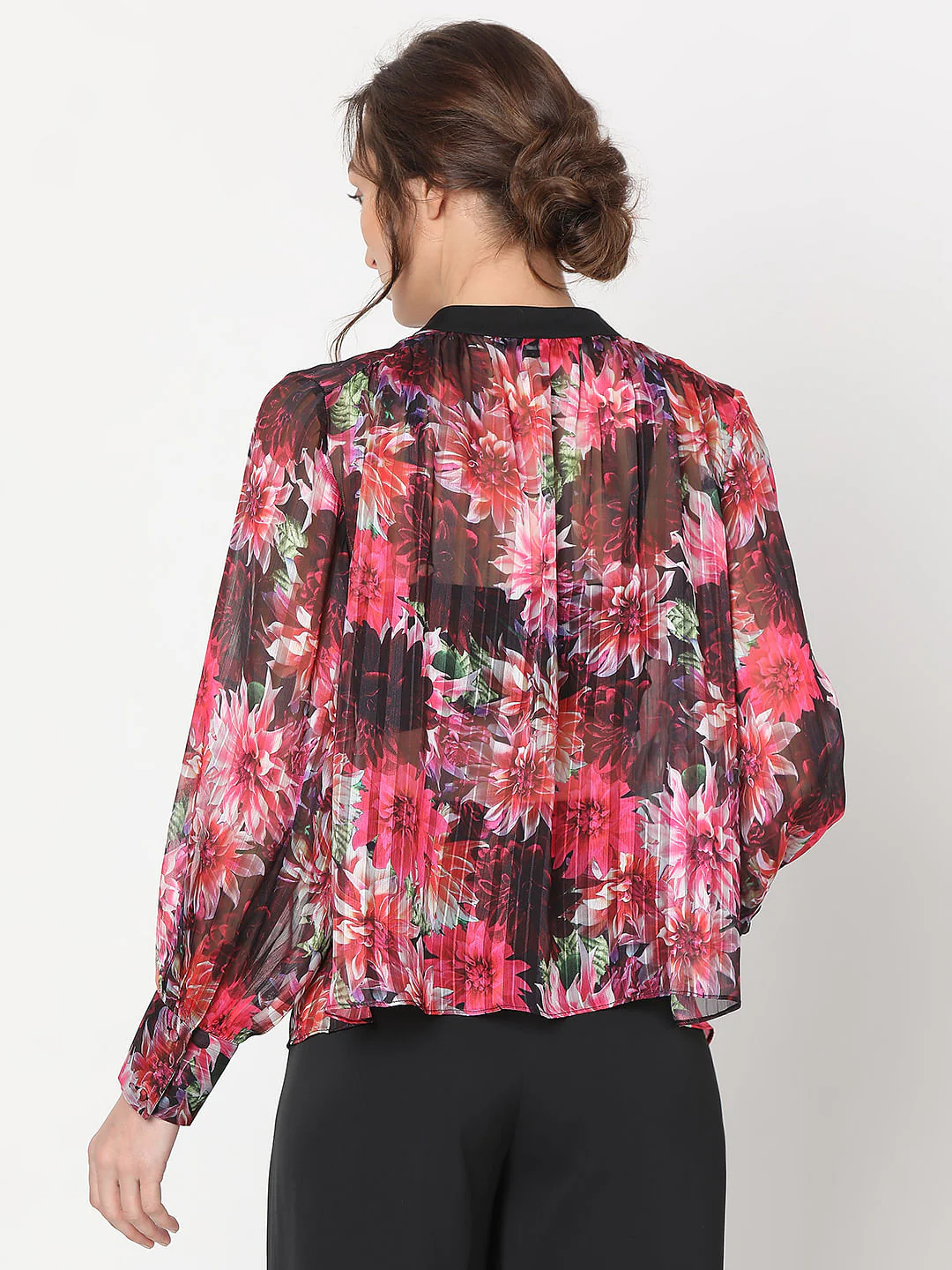 Pink Floral Pleated Top - Image 4