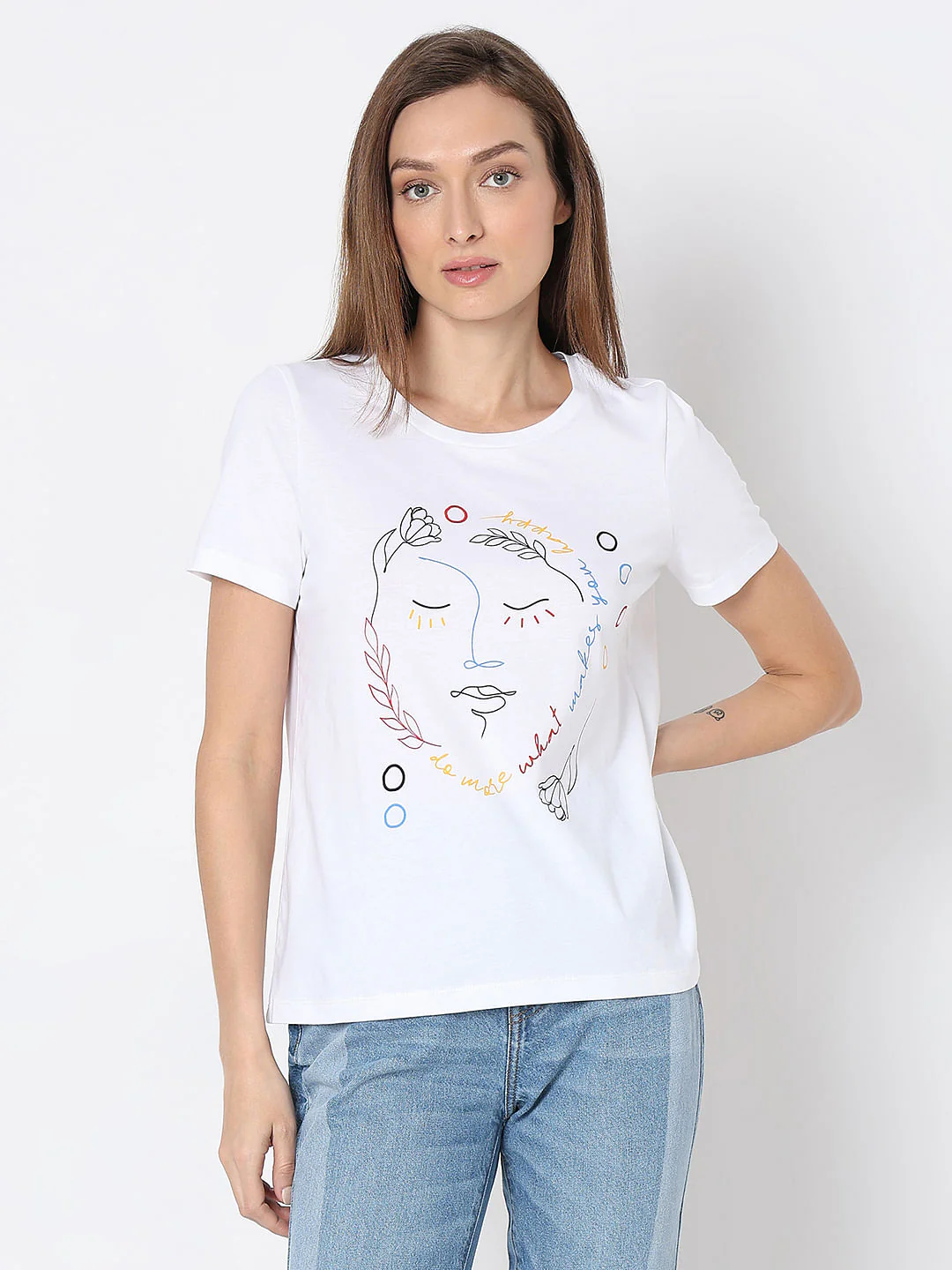 White Sketchface Cotton T-Shirt - Image 2