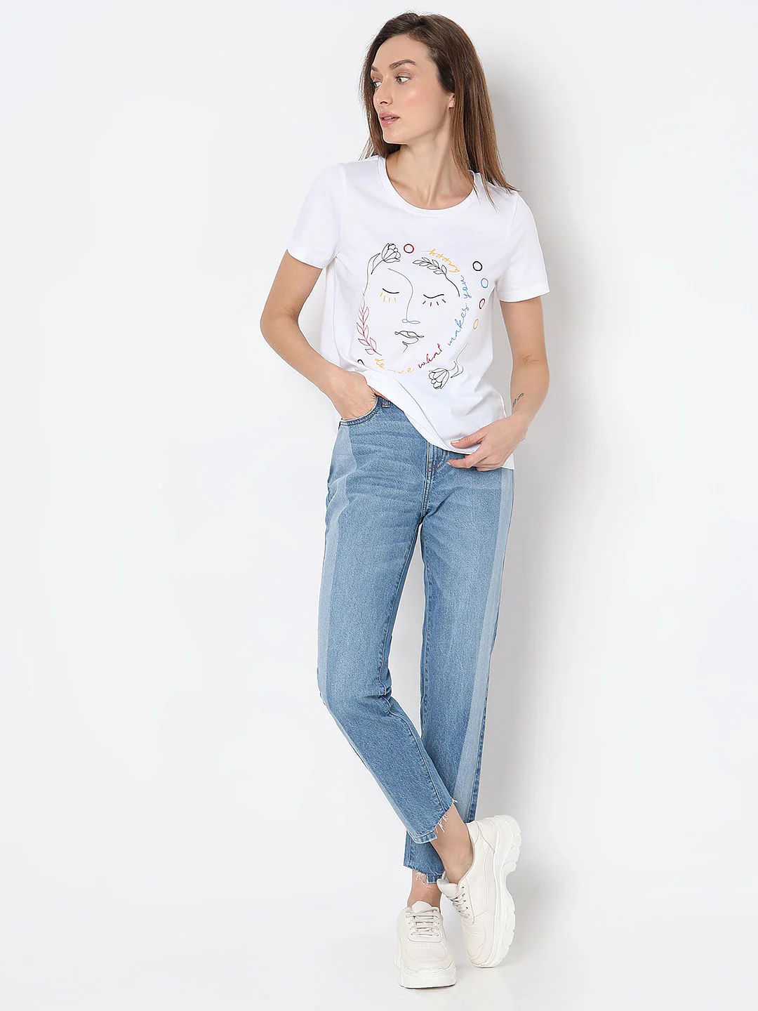 White Sketchface Cotton T-Shirt - Image 5