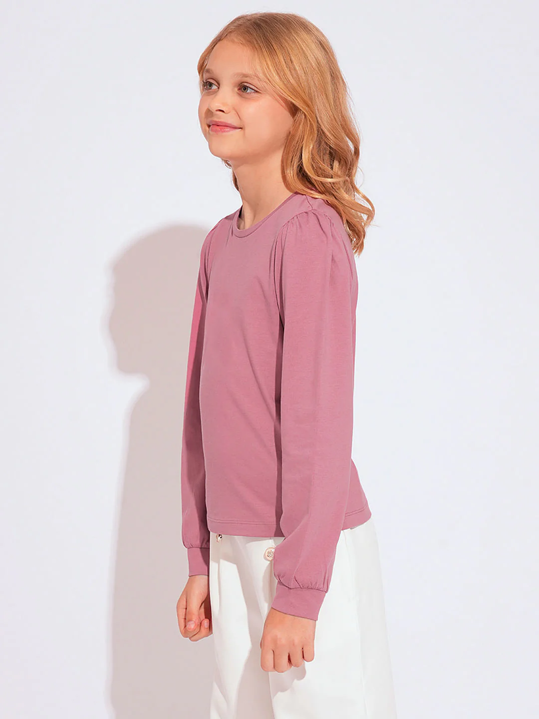 Girls Pink O-Neck Cotton Top - Image 2