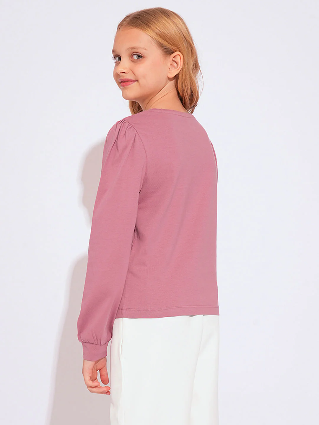 Girls Pink O-Neck Cotton Top - Image 3