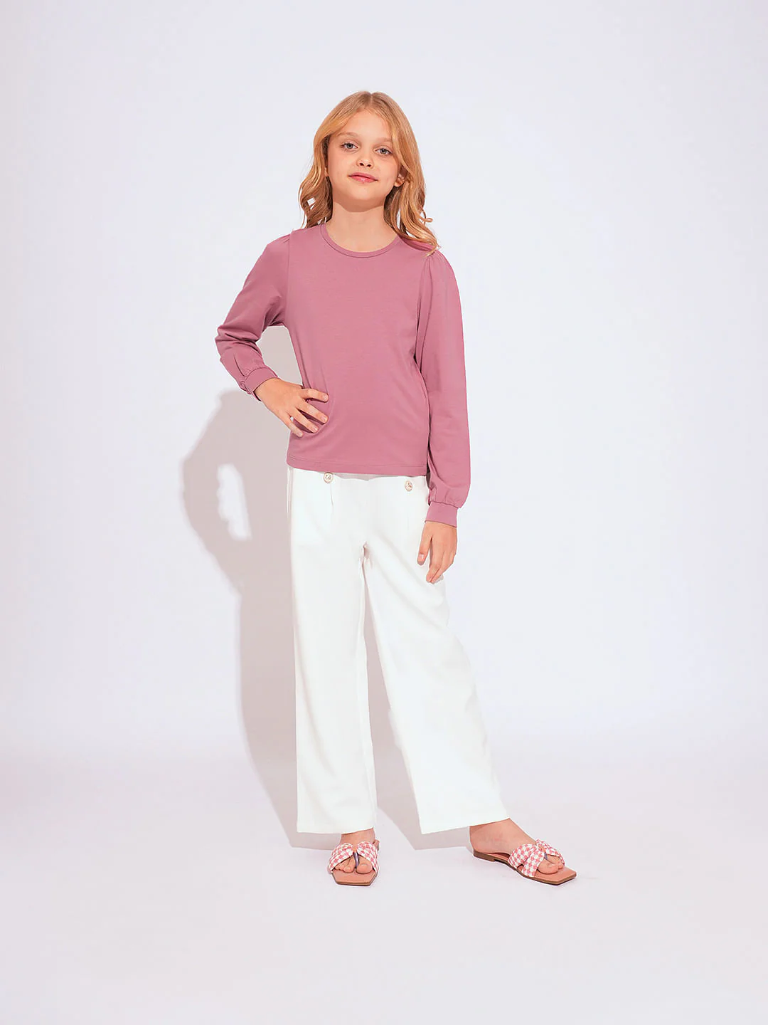 Girls Pink O-Neck Cotton Top - Image 5