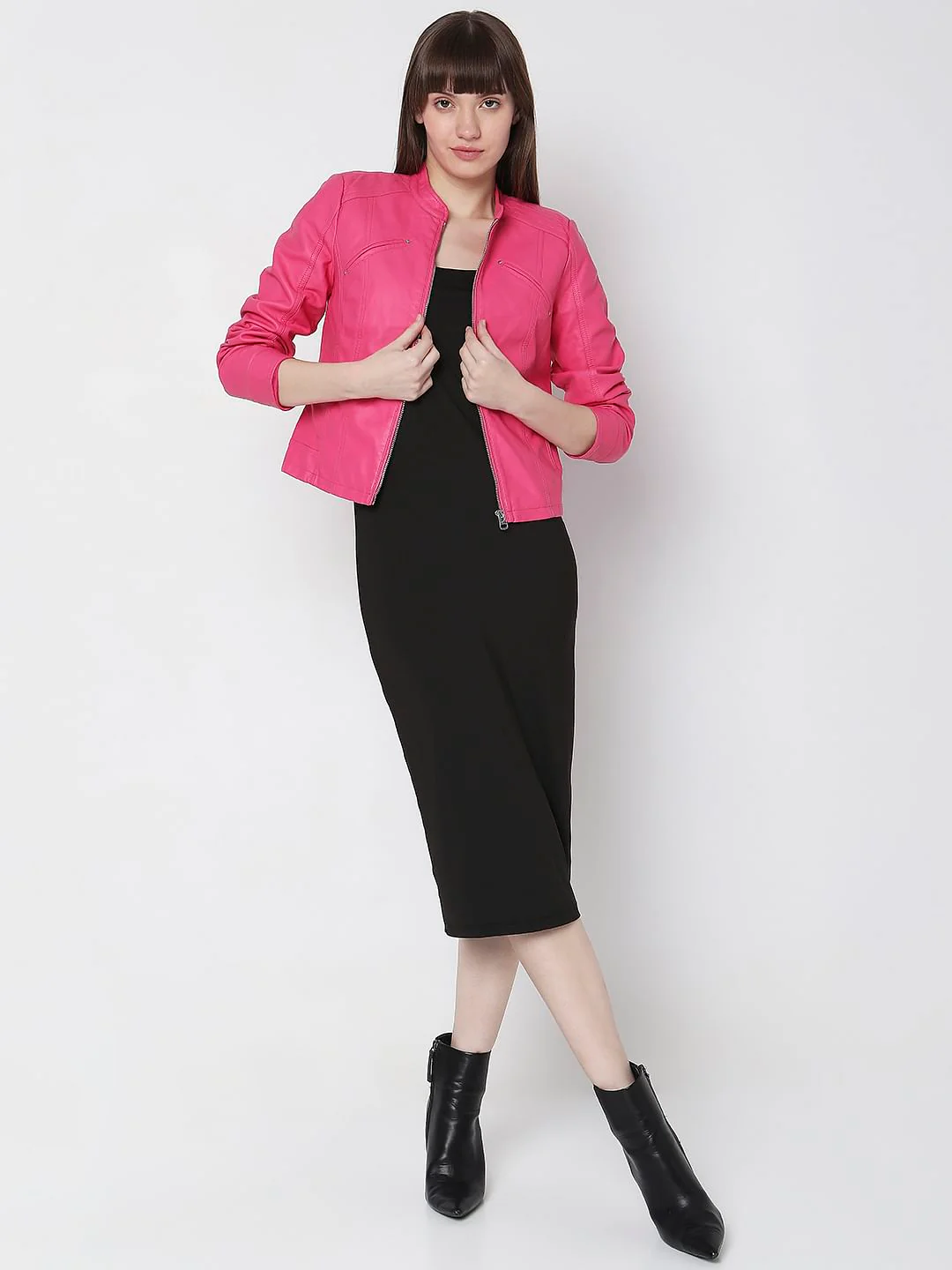 Hot Pink Faux Leather Biker Jacket - Image 5