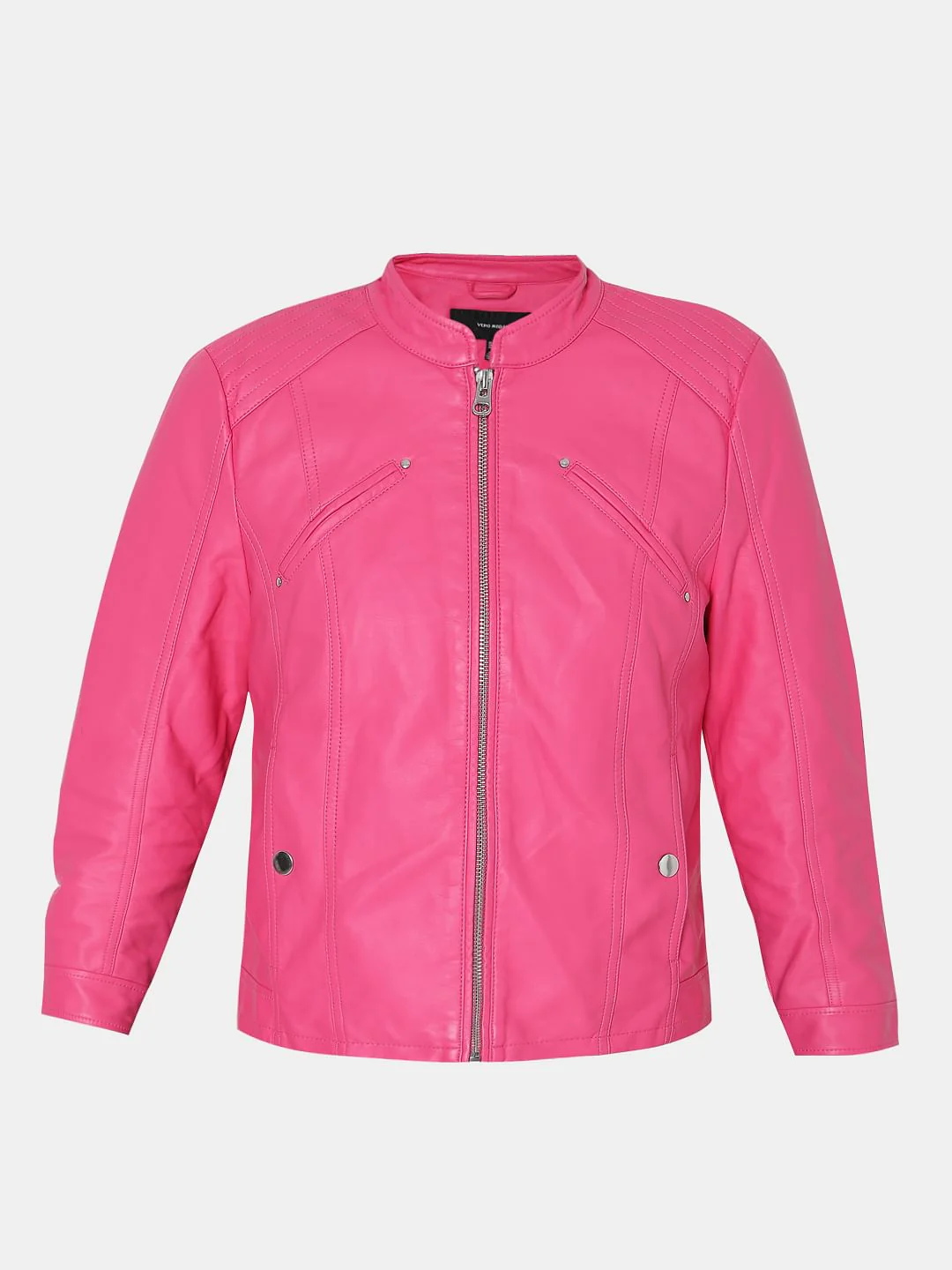 Hot Pink Faux Leather Biker Jacket - Image 7