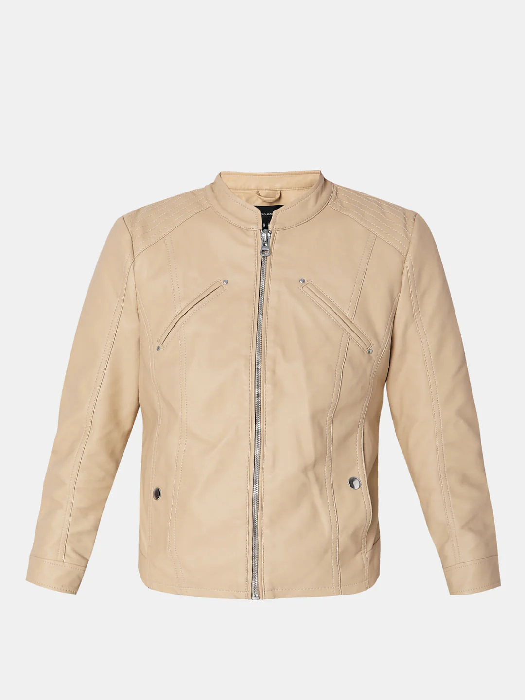 Beige Faux Leather Biker Jacket - Image 7