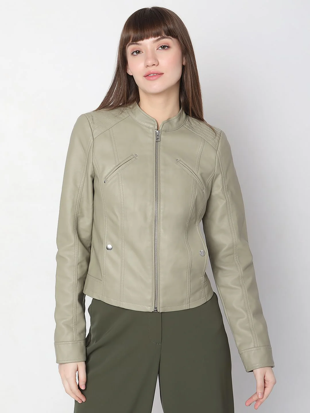 Green Faux Leather Biker Jacket - Image 2