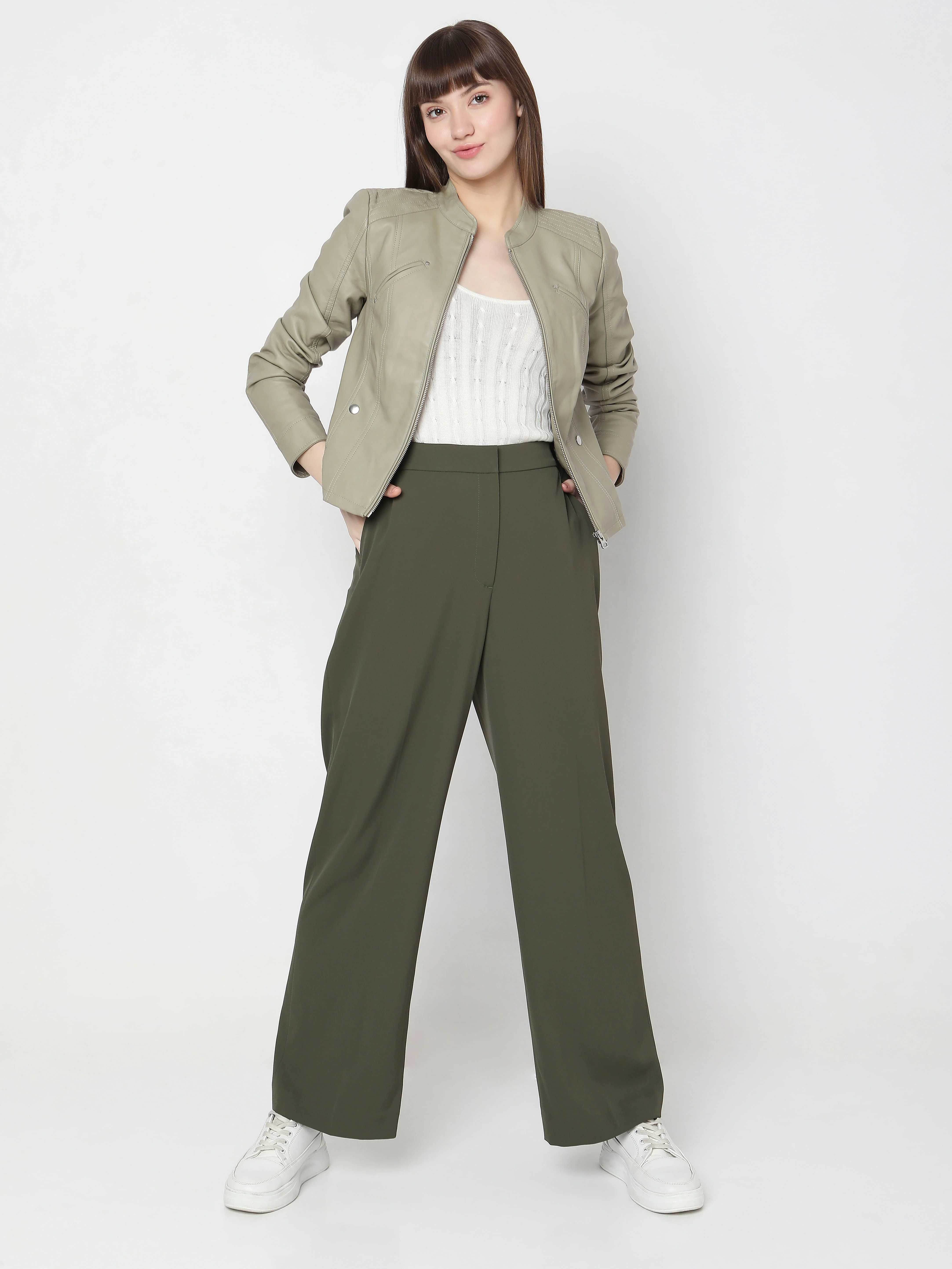 Green Faux Leather Biker Jacket - Image 6