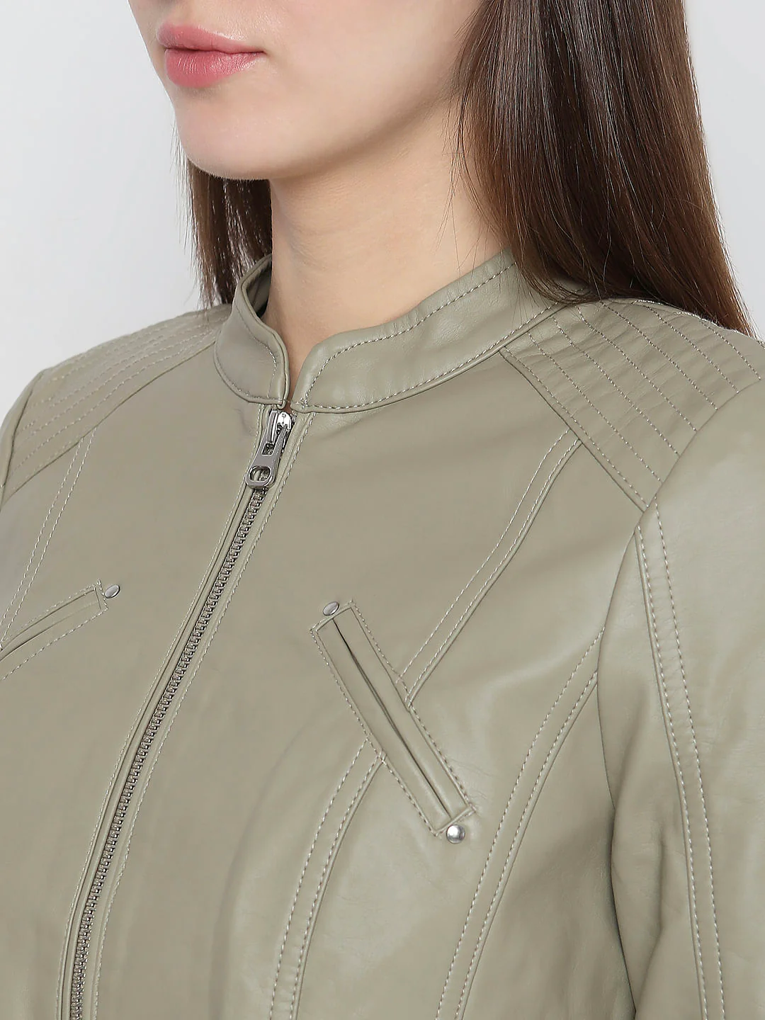 Green Faux Leather Biker Jacket - Image 8