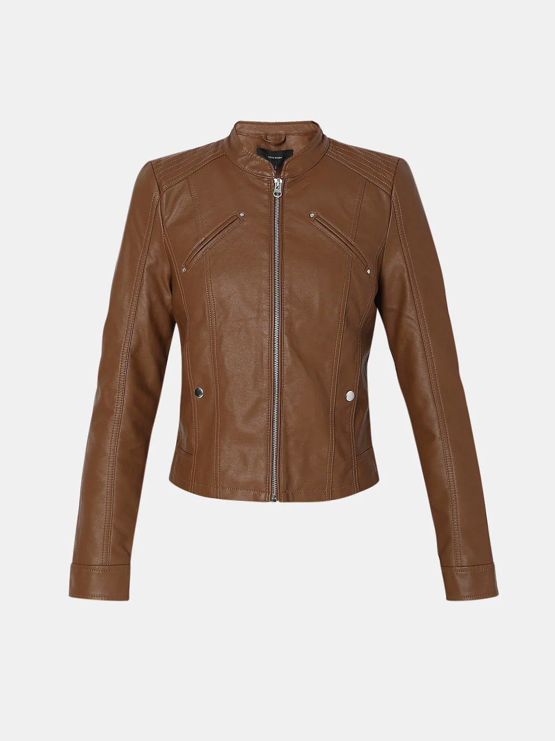 Dark Brown Faux Leather Biker Jacket - Image 7
