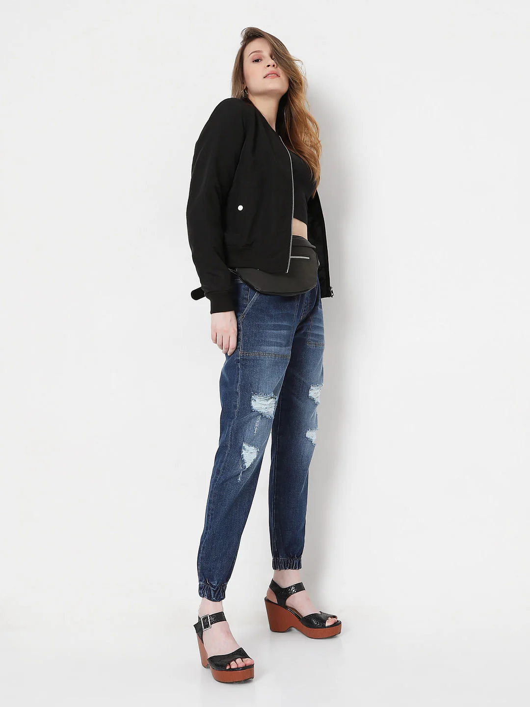 Blue High Rise Distressed Jogger Jeans - Image 2
