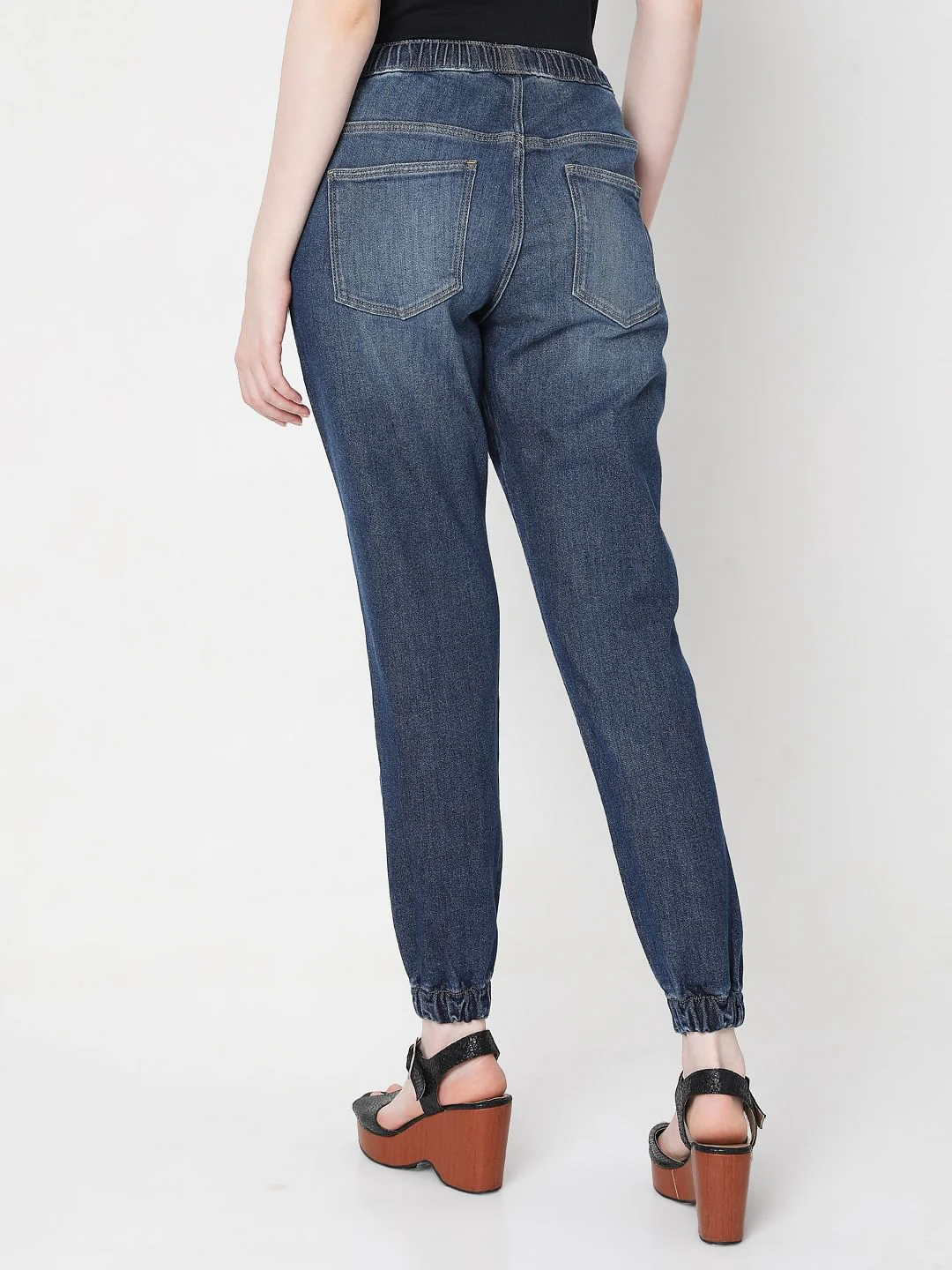 Blue High Rise Distressed Jogger Jeans - Image 4