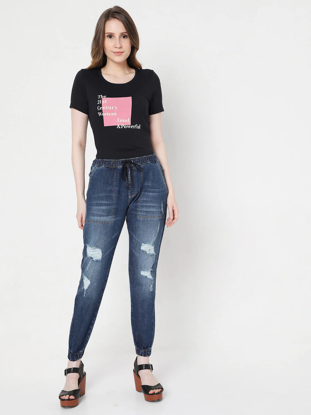 Blue High Rise Distressed Jogger Jeans - Image 6