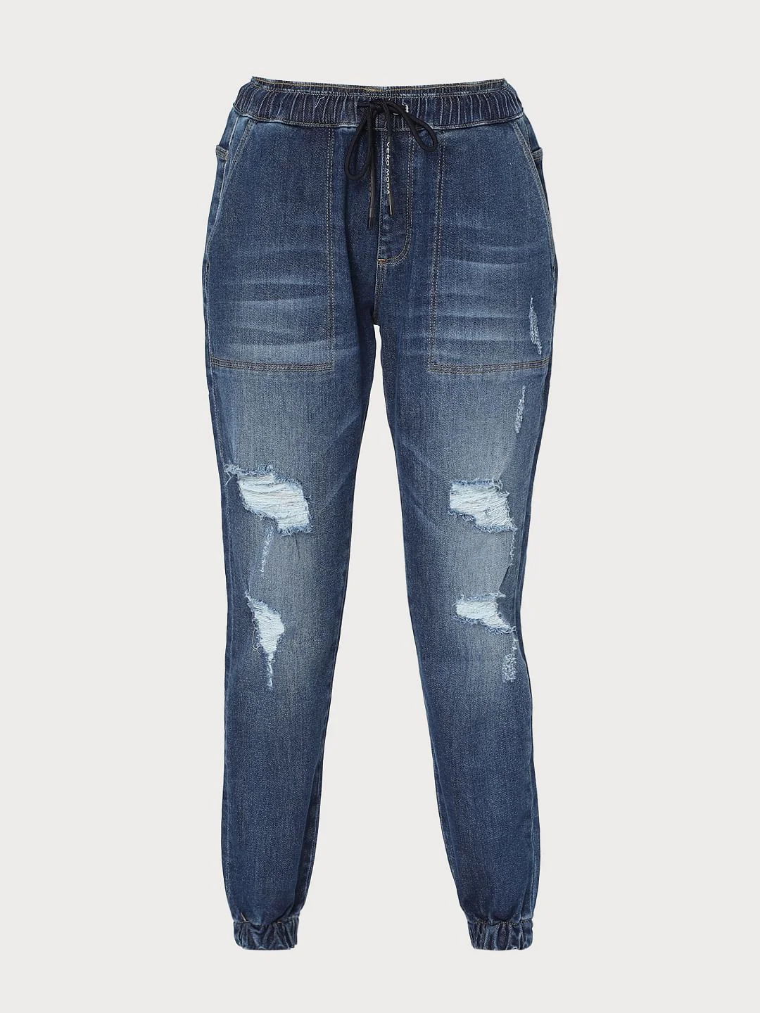 Blue High Rise Distressed Jogger Jeans - Image 7