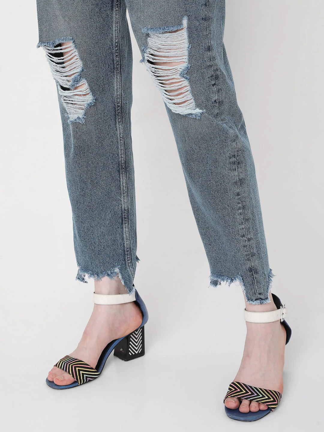 Blue Mid Rise Ripped Mom Jeans - Image 5