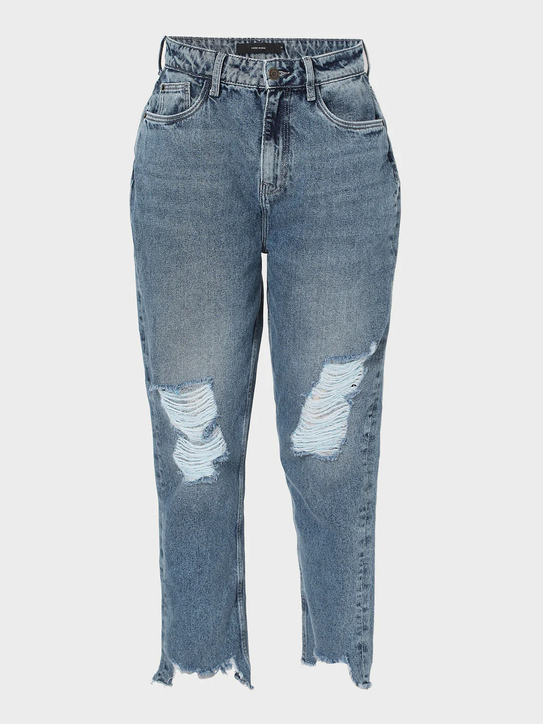 Blue Mid Rise Ripped Mom Jeans - Image 7