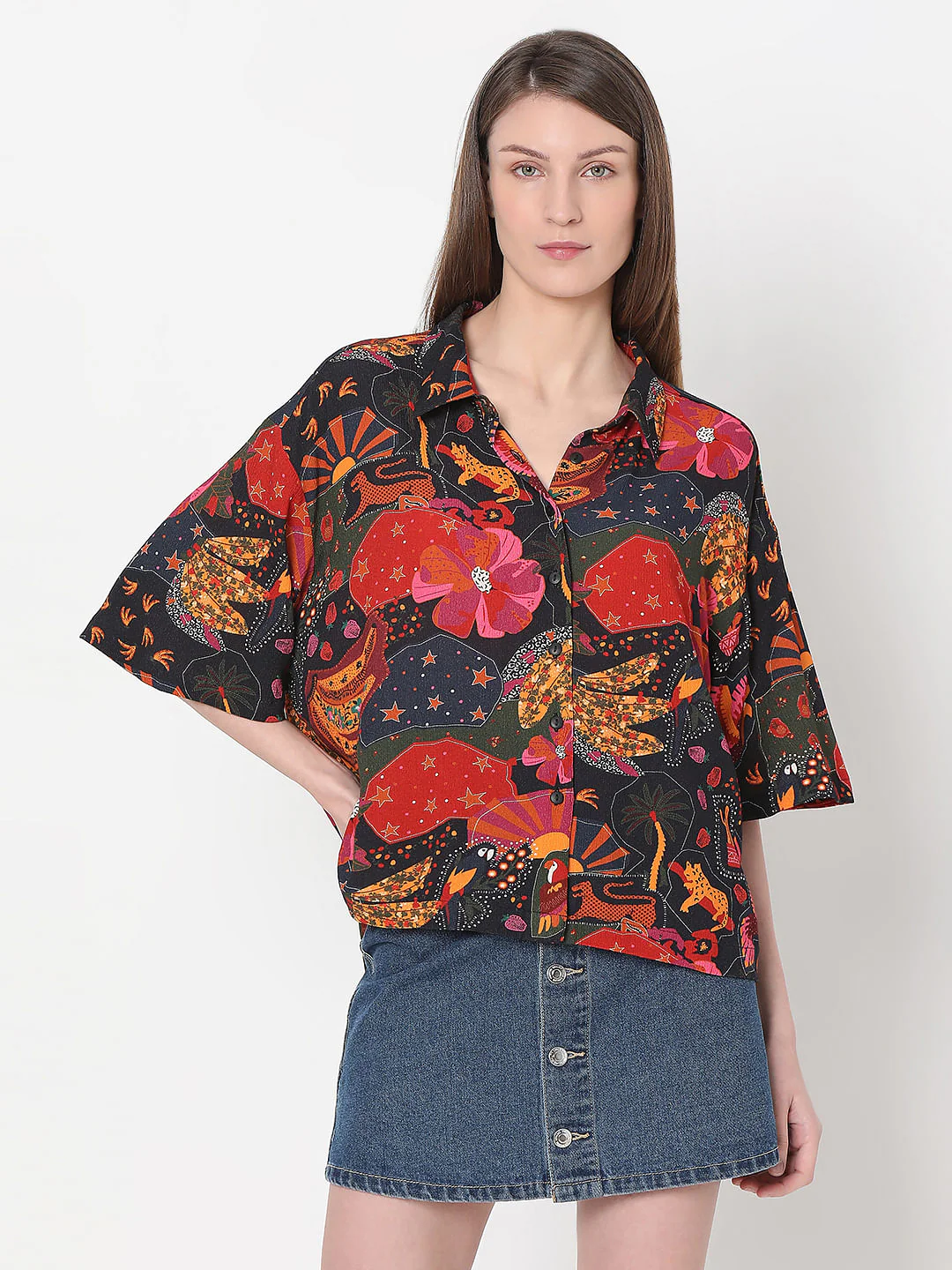 Black Floral Print Shirt - Image 2