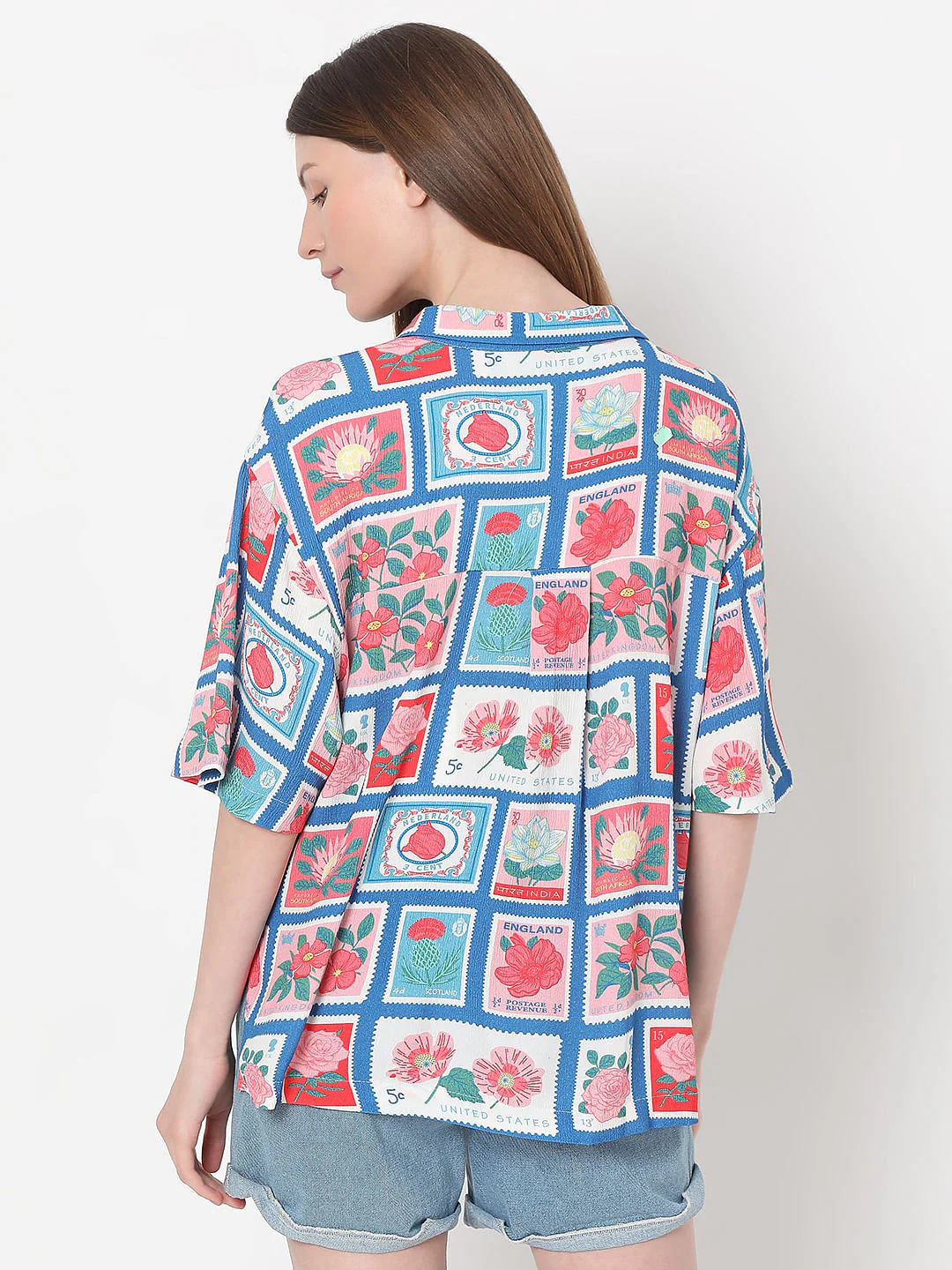 Blue Floral Stamp Print Shirt - Image 4