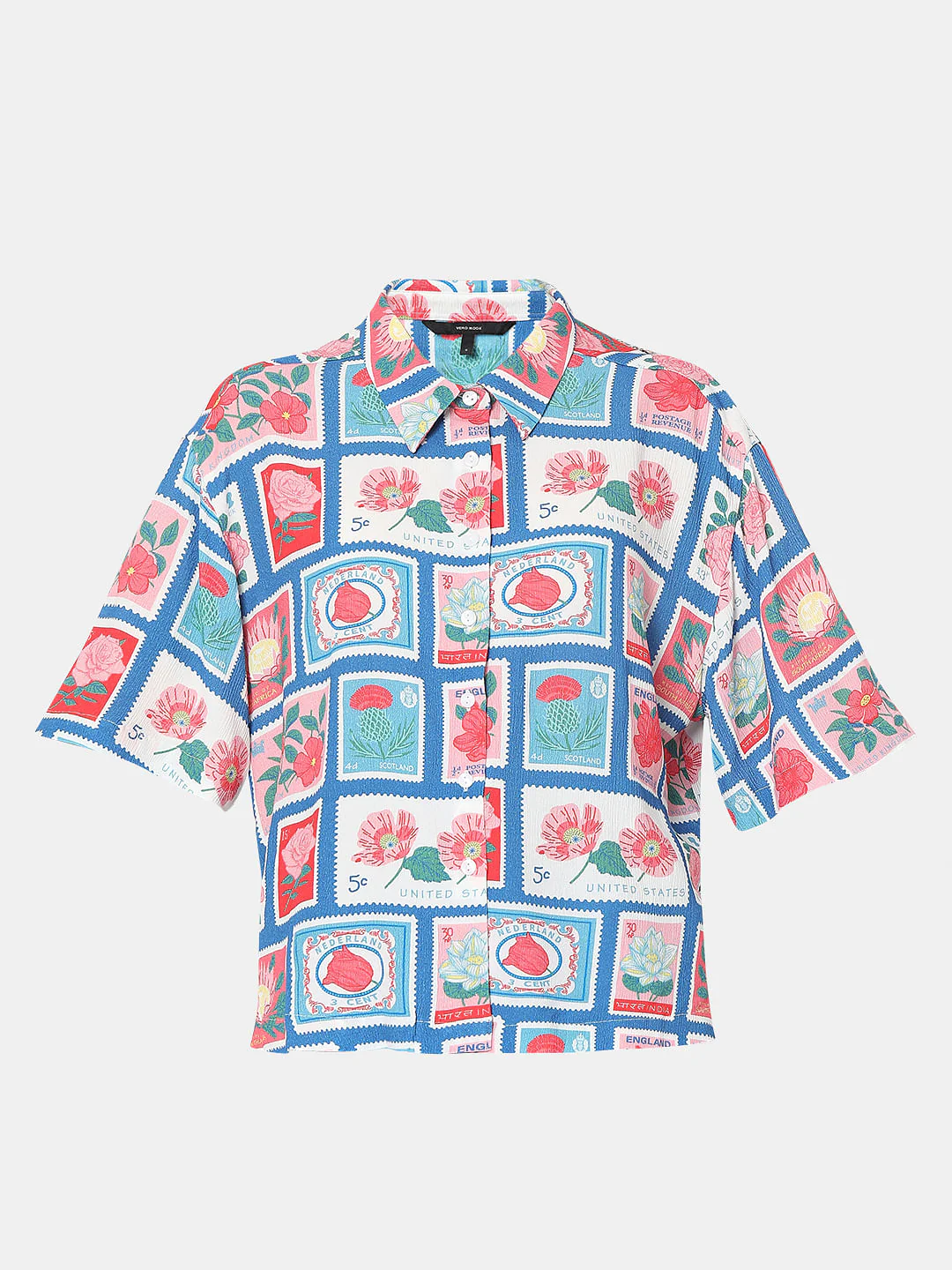 Blue Floral Stamp Print Shirt - Image 6