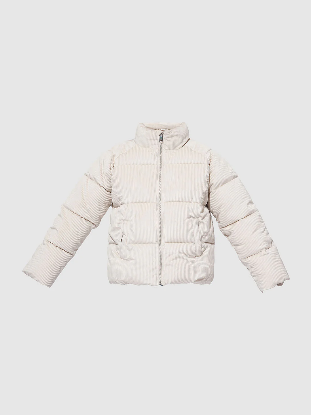 Girls Beige Corduroy Puffer Jacket - Image 6