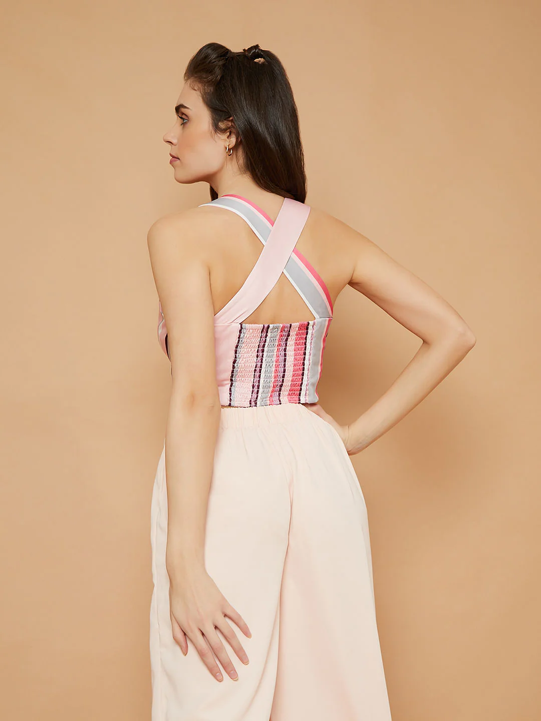 Marquee Pink Striped V Neck Crop Top - Image 4