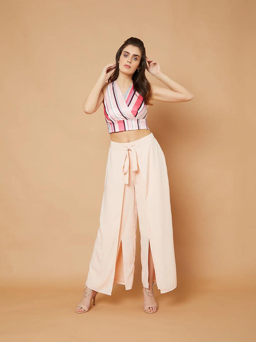 Marquee Pink Striped V Neck Crop Top - Image 5