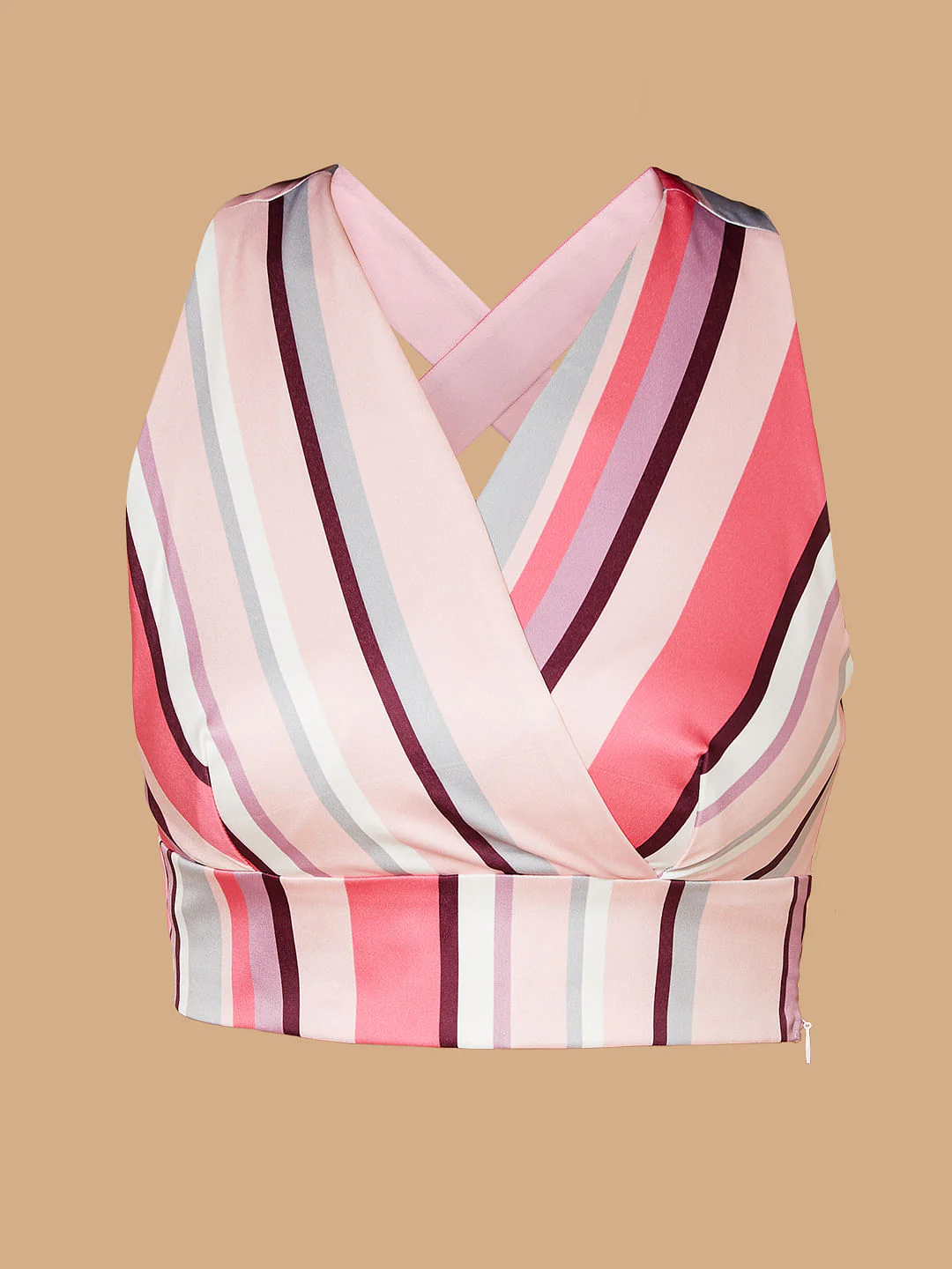 Marquee Pink Striped V Neck Crop Top - Image 7