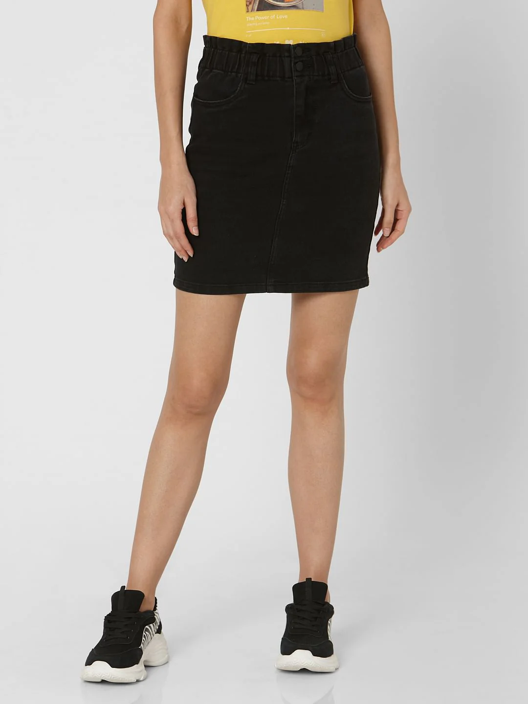 Black Mid Rise Denim Skirt - Image 2