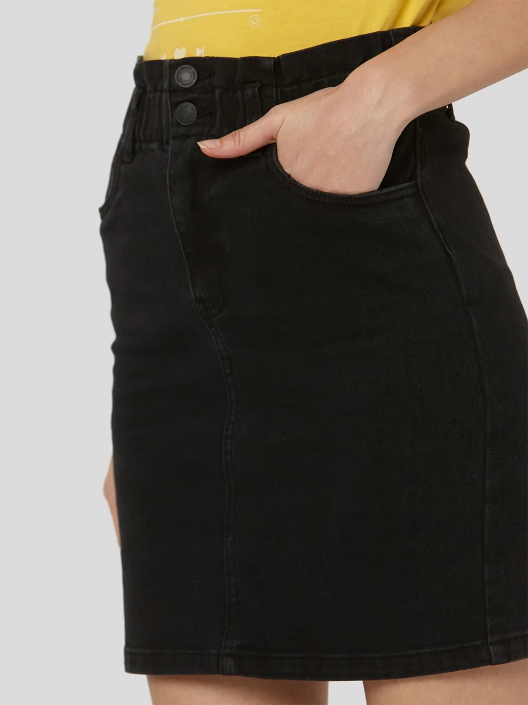 Black Mid Rise Denim Skirt - Image 5