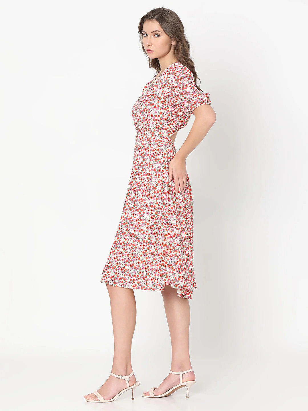 Red Floral Fit & Flare Dress - Image 3