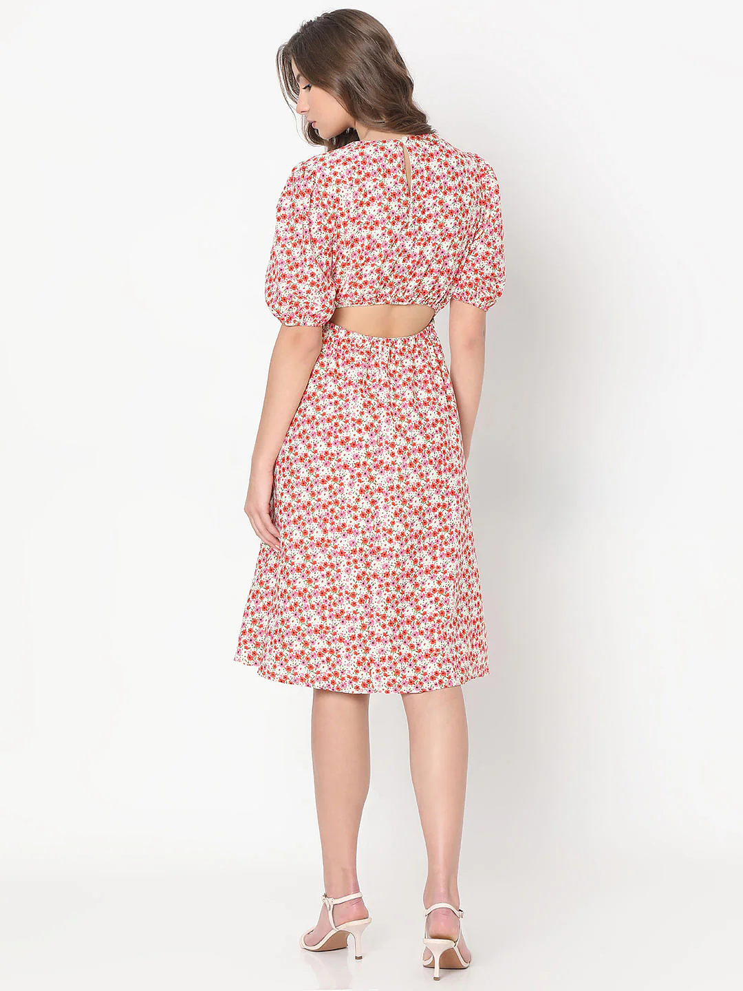 Red Floral Fit & Flare Dress - Image 4